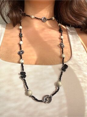 Long Black Beaded Necklace